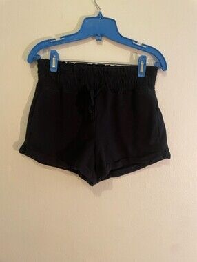 Hollister Fleece Cotton Black Shorts Cuff S Small Paper Bag Style EUC Smocked